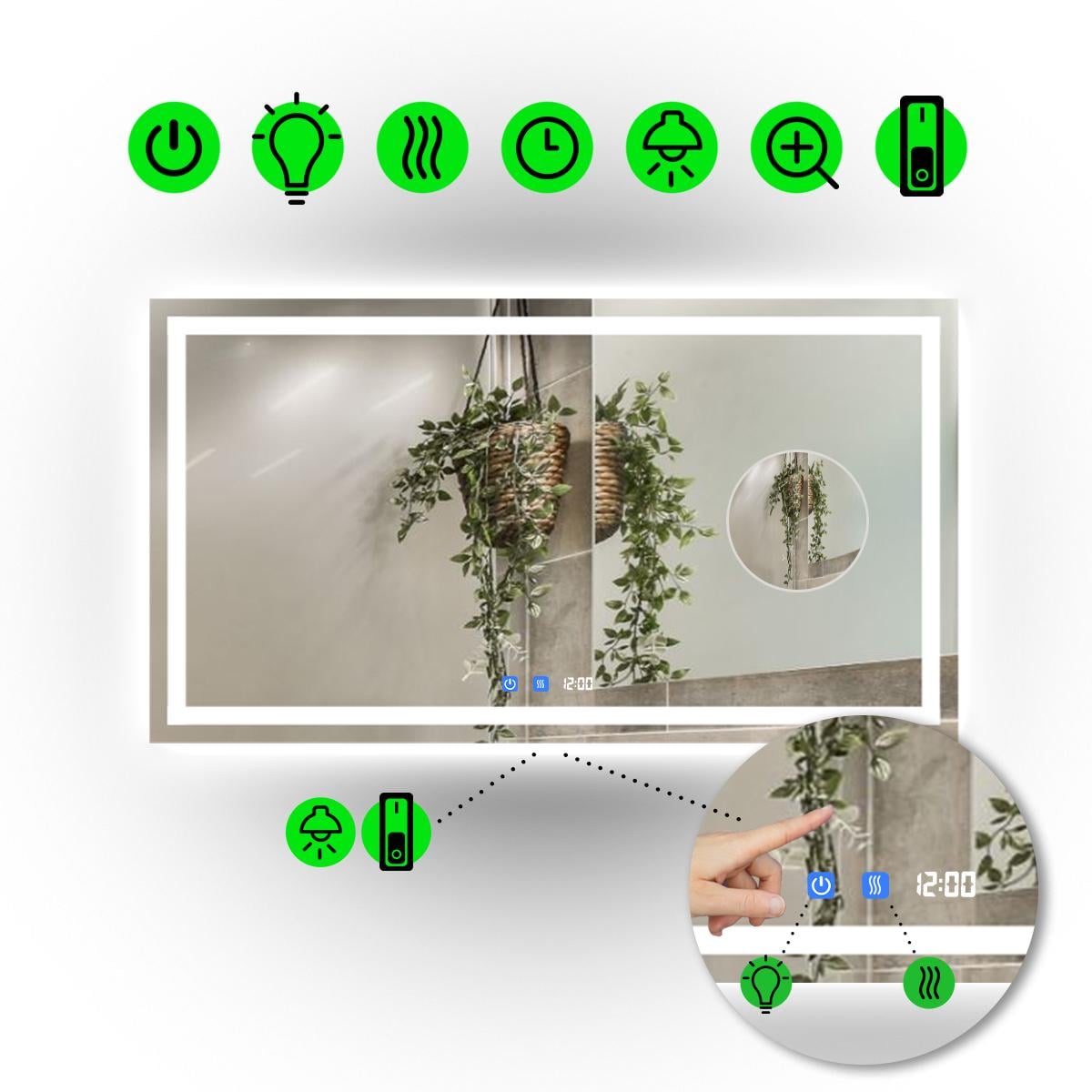 Зеркало с LED подсветкой Karnet с двумя сенсорами/часами и механическим включателем 100x60 см (Karnet/1000x600/5191-25/22/1)