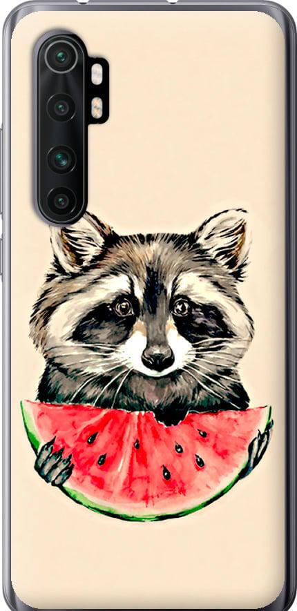 Чехол на Xiaomi Mi Note 10 Lite Енотик с арбузом (4605t-1937-42517)