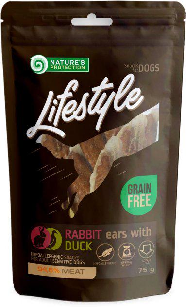 Лакомство Nature's Protection Lifestyle snacks for dogs rabbit ears with duck кроличьи уши с уткой для собак 75 г