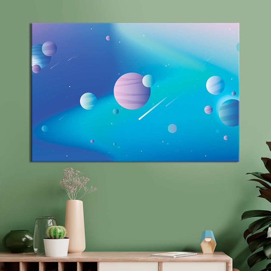 Картина на холсте Планеты и метеориты 80x54 см (V1200-1_L)