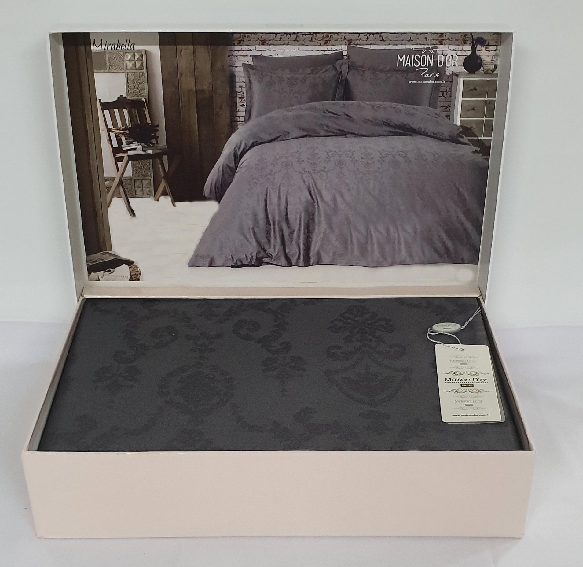 Комплект постельного белья Maison D'or Cатин жаккард 160х220 Mirabella Anthracite (CN7005) - фото 1