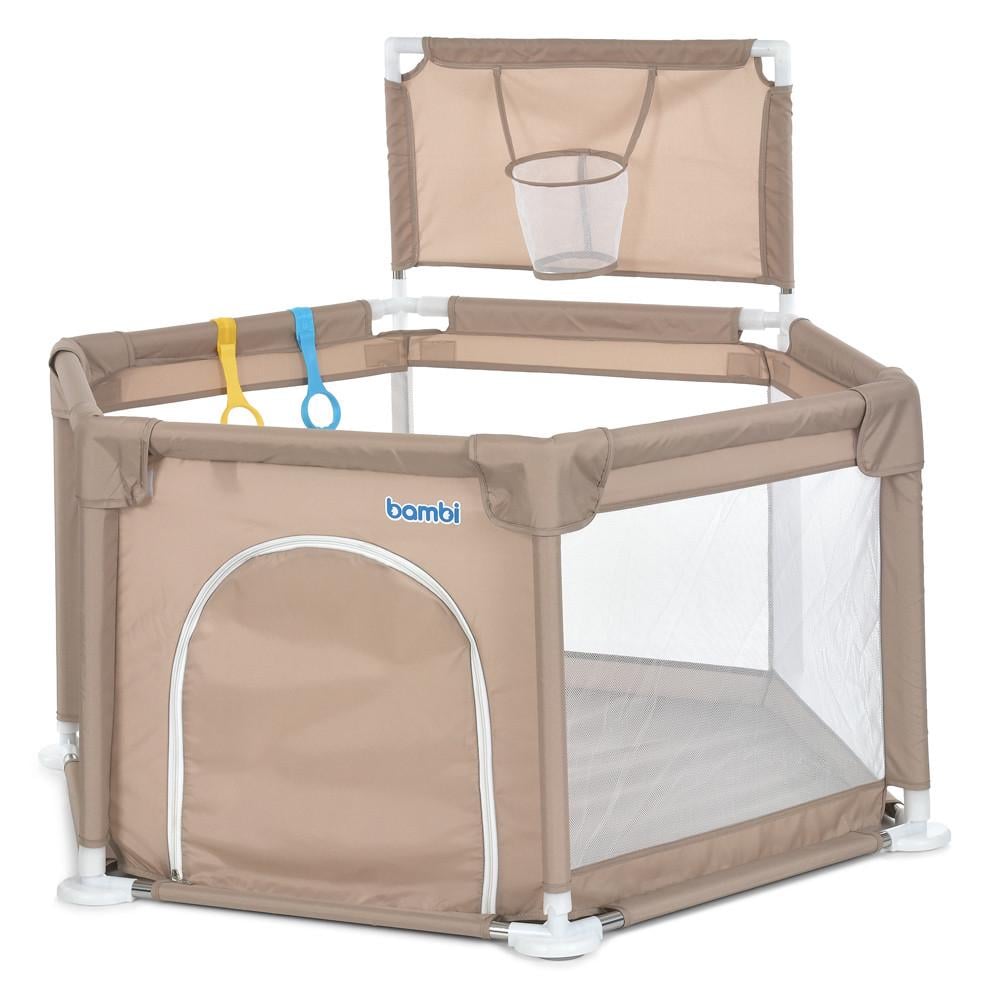 Манеж детский игровой Bambi MR 1340-BG текстильный с баскетбольным кольцом 138х121х63 см Бежевый (150-7-MR 1340-BG)