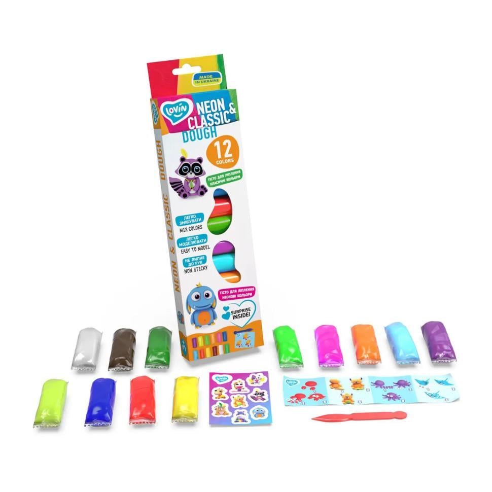 Тісто для ліплення Lovin Neon and Classic 41182 12 кольорів (RLT26655)