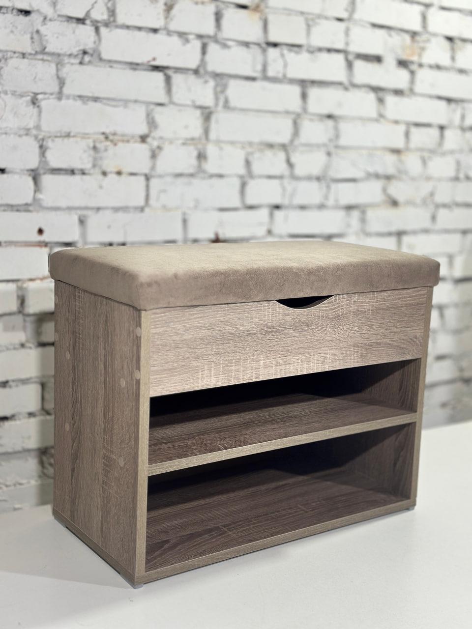 Тумба для взуття ДСП/тканина 30х80х45 см Сонома трюфель/Какао - фото 1 Тумба для взуття ДСП/тканина 30х80х45 см Сонома трюфель/Какао - фото 1