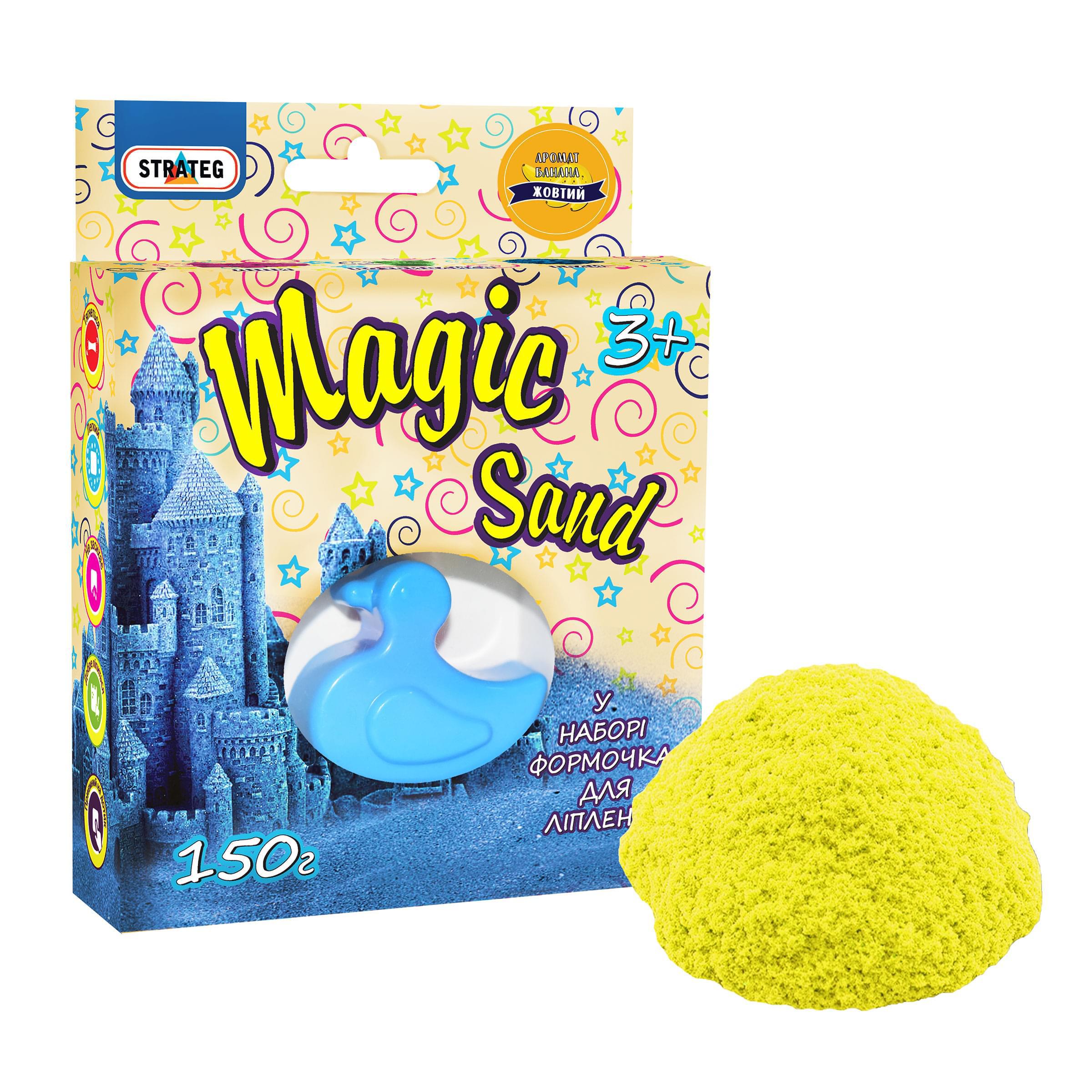 Кинетический песок Strateg Magic Sand 150 г с ароматом банана и формочкой Желтый (39312)