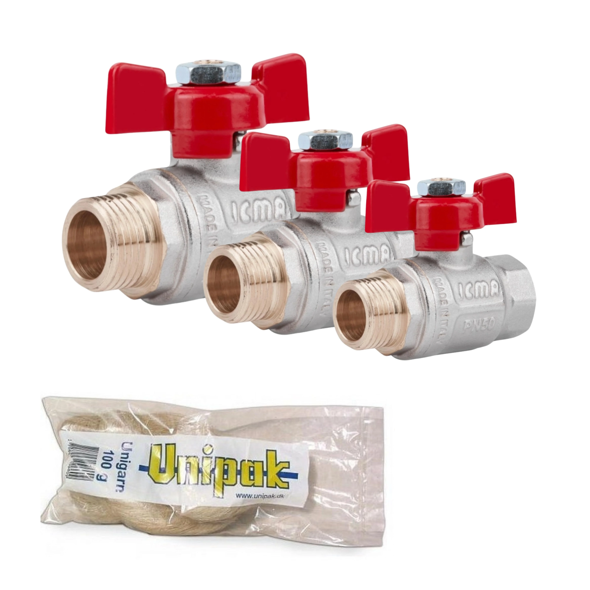 Набор ICMA краны шаровые 3 шт. 1/2"/2 шт. 3/4"/1 шт. 1" и льняные волокна Unigarn (SD00054333)
