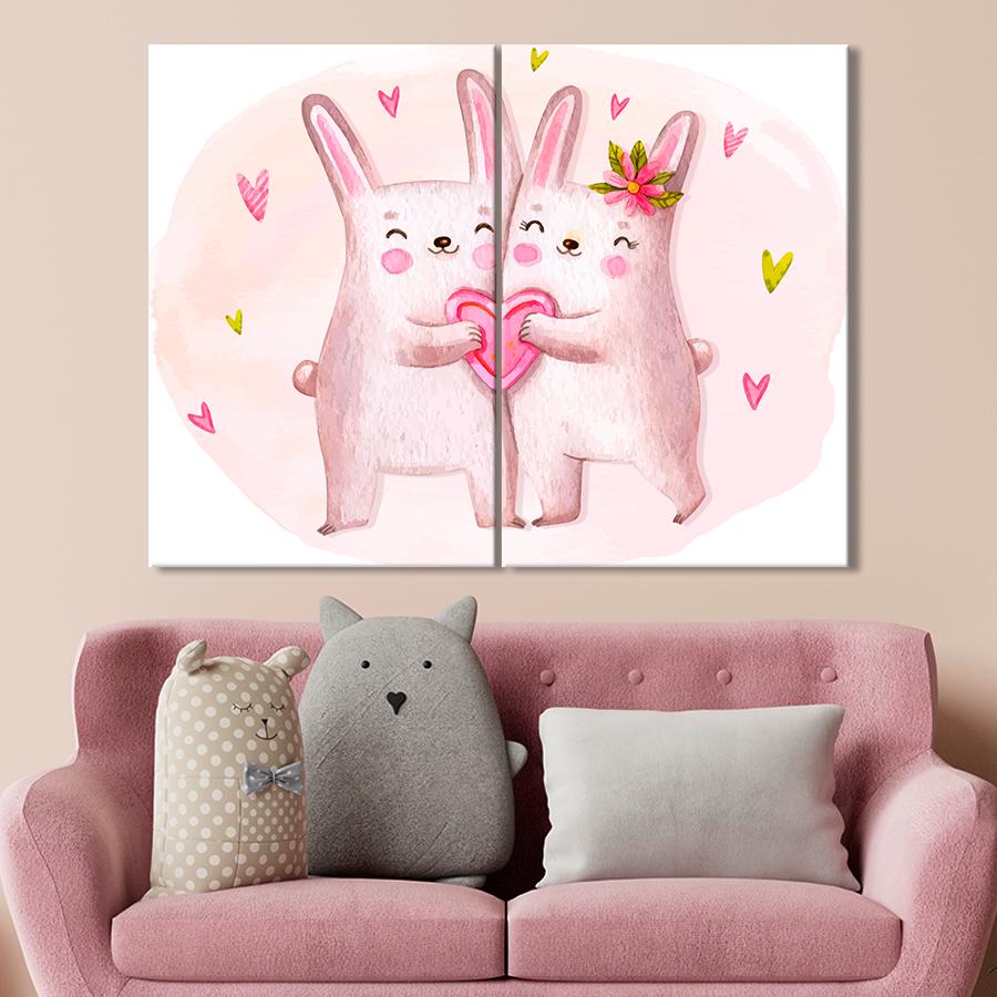 Картина в детскую комнату Влюбленные кролики 71x51 см (A1421-2)
