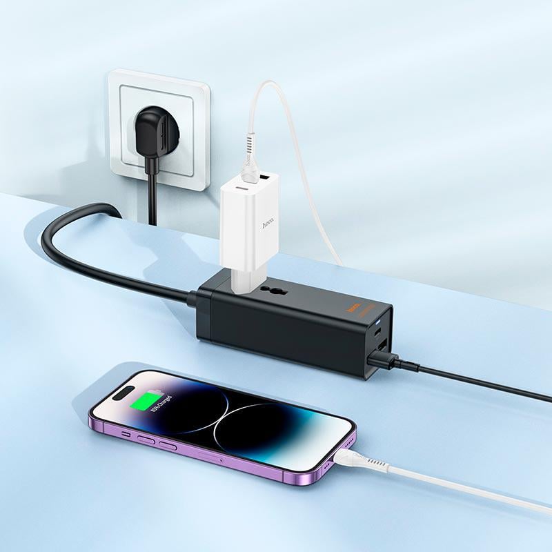 Подовжувач Hoco AC9A 2xUSB Type-C 30 W 1,5 м Black (594536) - фото 2