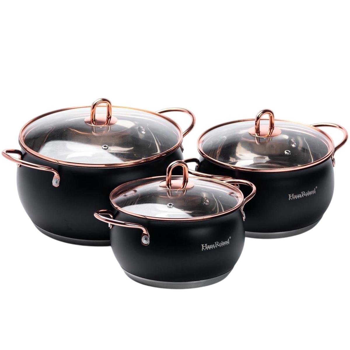Набор кастрюль Haus Roland из нержавеющей стали 6,1/2,6/3,6 л Черный (HP33525B)