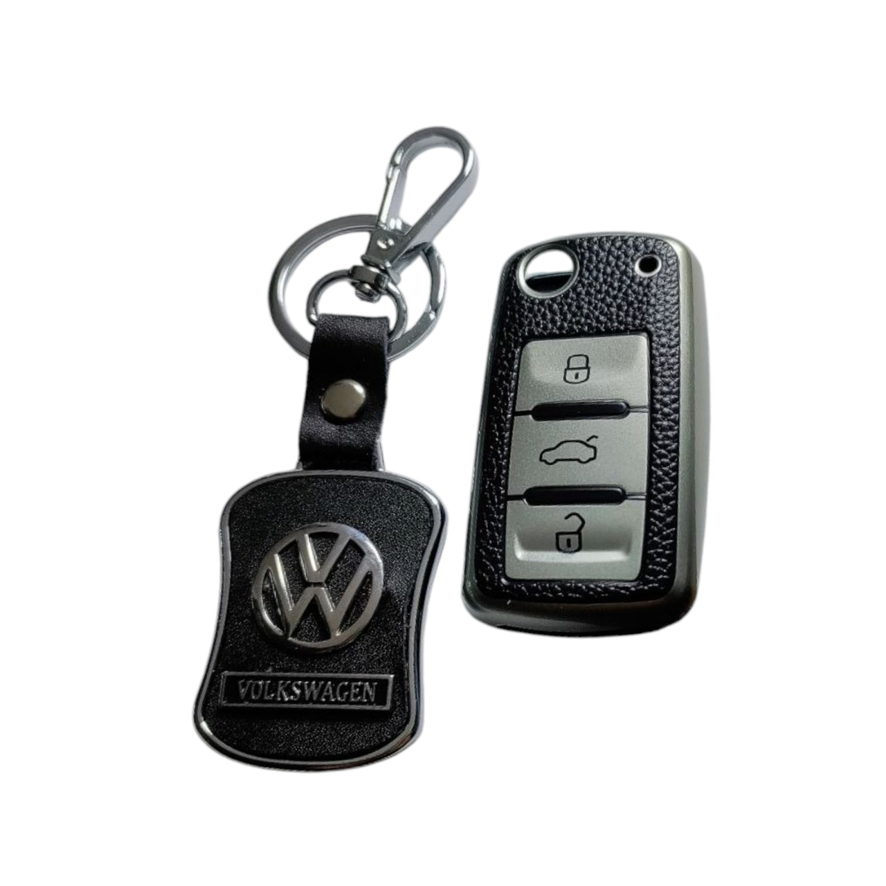 Чохол для ключа Volkswagen шкіряний з брелоком та карабіном з вставками шкіри (2386725782)