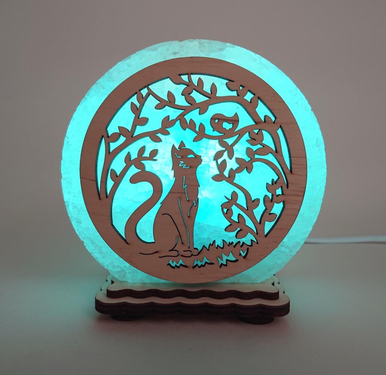 Соляной светильник Кот и птичка (KM-00007-b)