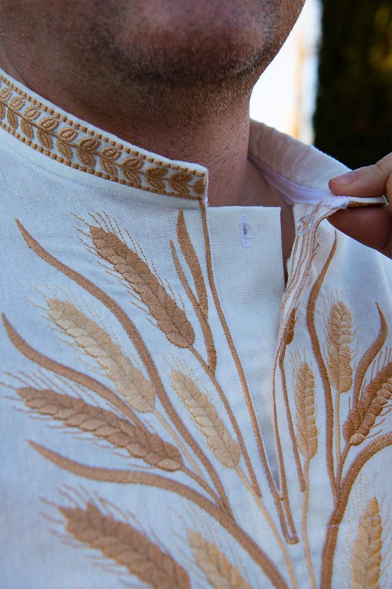 Вышиванка мужская натуральный лен с длинным рукавом 4XL Молочный (2468019329) - фото 4