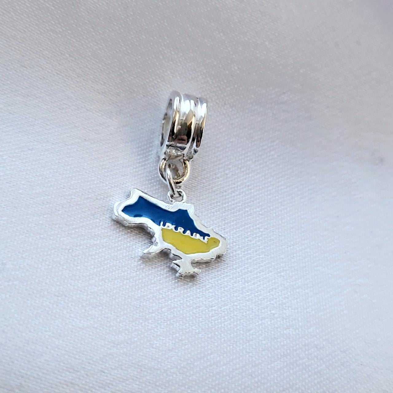 Серебряная подвеска Шарм Карта Украины с желтой голубой эмалью серебро 925 пробы 1,7 г (38213)