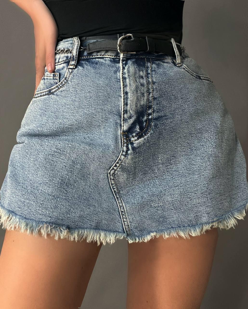 Шорты юбка женские джинсовые Vanver 8103 с бахромой короткие пояс-цепь р. 27 74 см 106 см Голубой - фото 5 Шорты юбка женские джинсовые Vanver 8103 с бахромой короткие пояс-цепь р. 27 74 см 106 см Голубой - фото 5