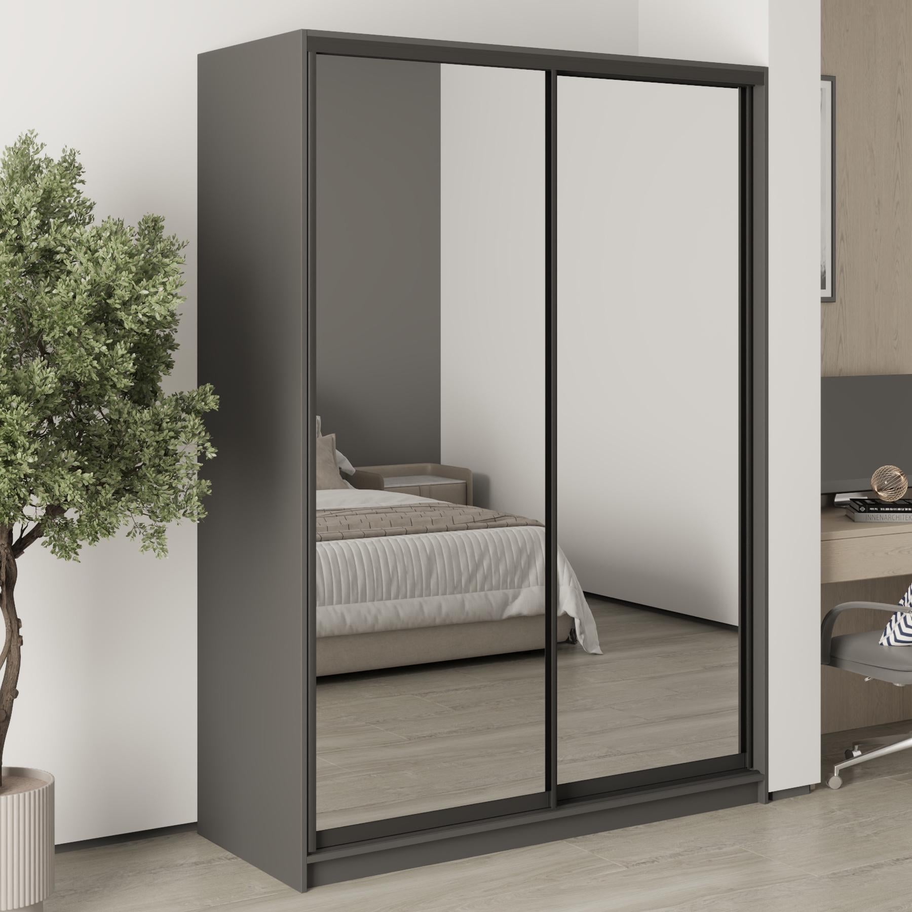 Шкаф-купе двухдверный MebelStar Комбо BG 2 зеркала 150x45x210 см Антрацит (MBS-11608) Шкаф-купе двухдверный MebelStar Комбо BG 2 зеркала 150x45x210 см Антрацит (MBS-11608)