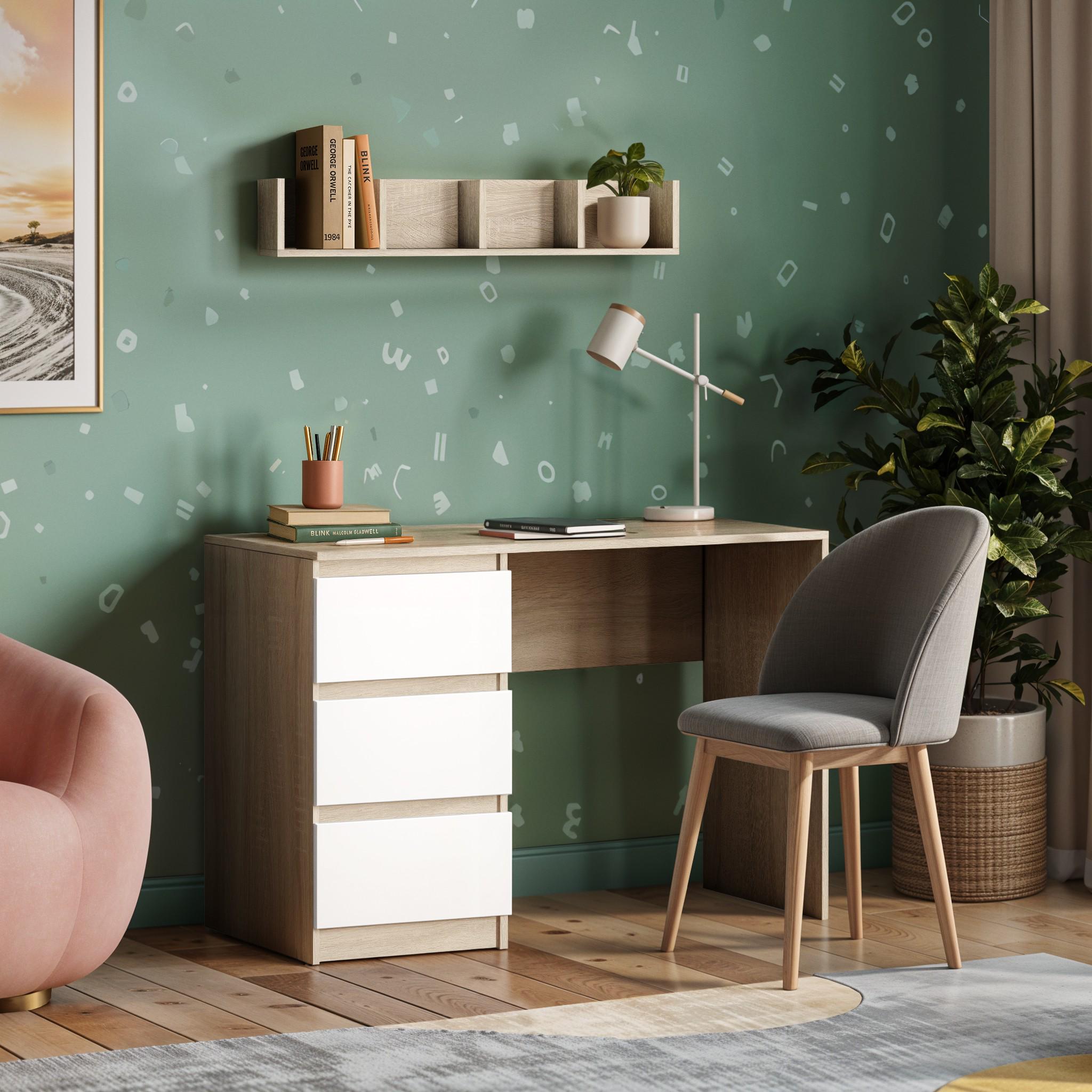 Письмовий стіл на 3 шухляди без ручок FT-224 Left 1200x600x750 мм Дуб Сонома/Білий