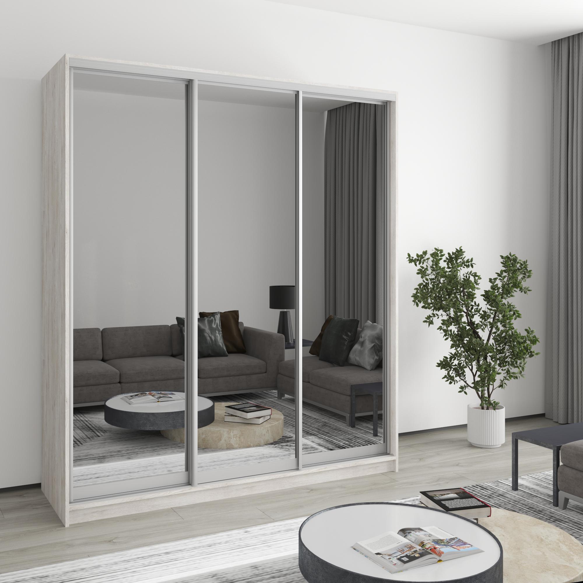 Шкаф-купе трехдверный MebelStar Стандарт AL 3 зеркала 180x60x240 см Аляска серый (MBS-1613) - фото 1 Шкаф-купе трехдверный MebelStar Стандарт AL 3 зеркала 180x60x240 см Аляска серый (MBS-1613) - фото 1