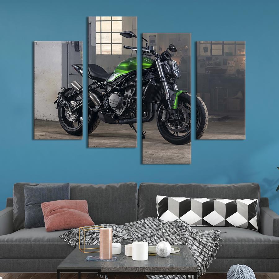 Картина на холсте Роскошный мотоцикл Benelli оливкового цвета 89x56 см (1245-42)