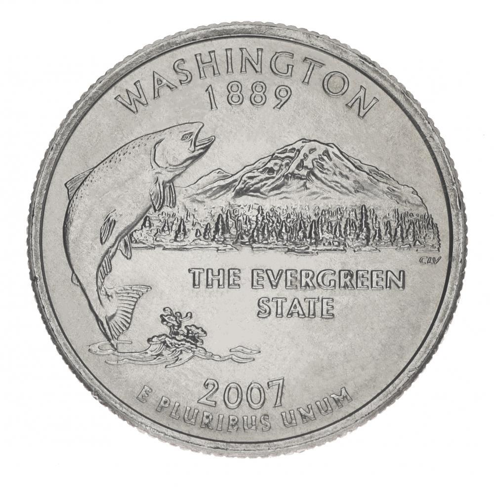Коллекционная монета США 25 центов 2007 P Штаты и территории - Вашингтон UNC (KM#397)