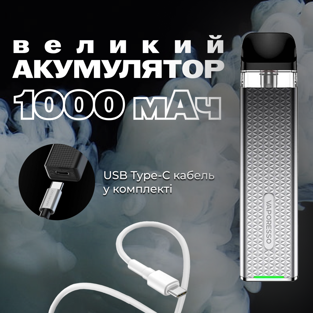 Электронная сигарета POD Vaporesso XROS 3 MINI Pod Kit 1000 mAh 2 мл 2 картриджа Icy Silver (d8b0c5a8) - фото 3