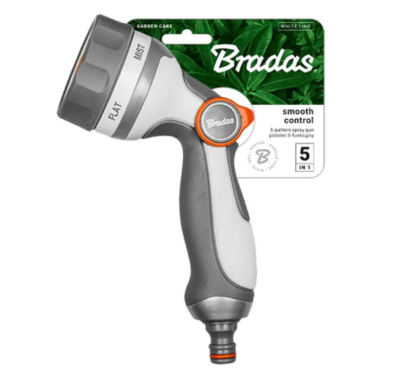 Пистолет для полива Bradas Smooth Control Line 5 режимов металлический White (21330)
