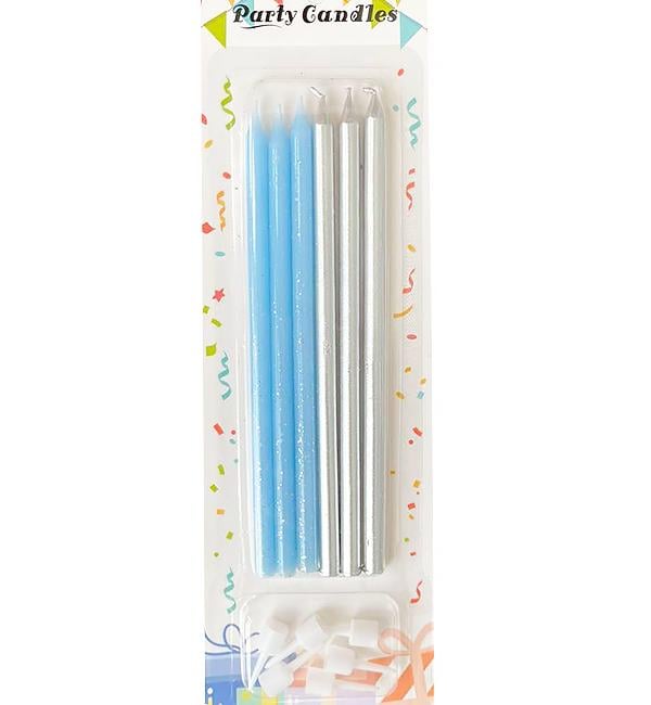 Свечи для торта 12 см 6 шт. Blue/Silver (12663681)
