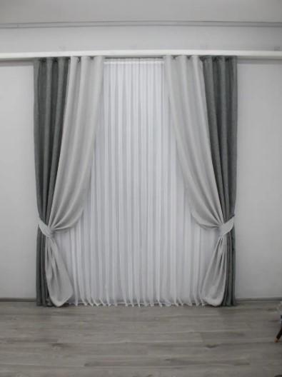 Комплект штор лен/мешковина 1,5х2,7 м 2 шт. Серый/Светло-серый (014дк/108-1016ш)