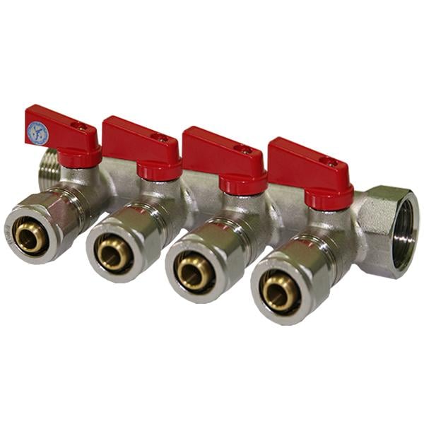 Коллектор с перекрытием SANTAN 16х3/4" латунь хромированная 4 контура (85034) Коллектор с перекрытием SANTAN 16х3/4" латунь хромированная 4 контура (85034)