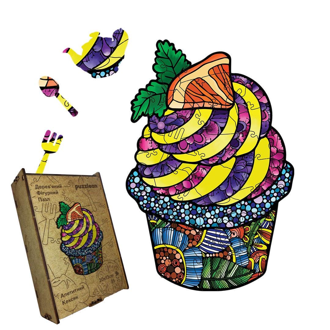 Пазл дерев'яний Апетитний Кексик у дерев'яній коробці А4 100 ел. (puzzlean-1415-DER-А4)