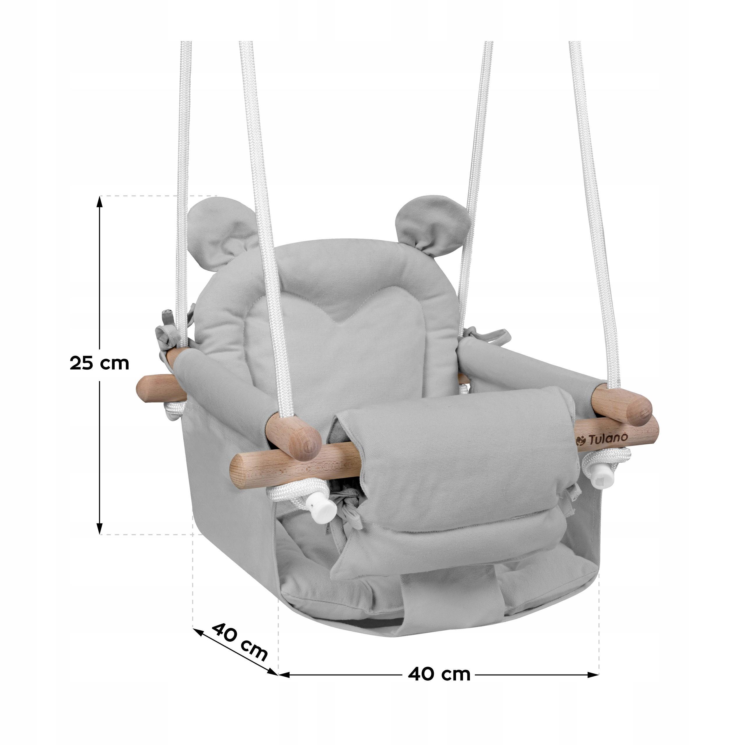 Качели детские подвесные Tulano Hop 30 2 подушки/веревки с карабинами Серый (26321708) - фото 2