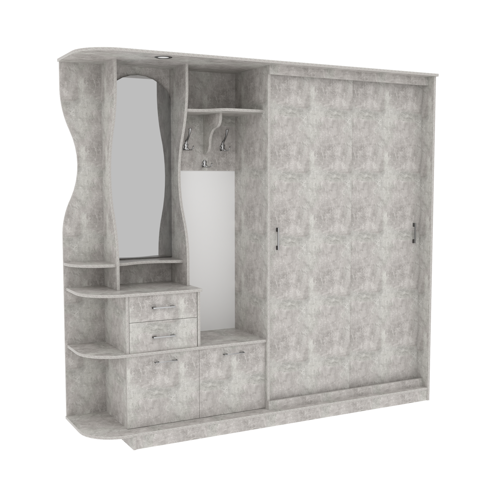Прихожая прямая LUX шкаф-комод с зеркалом и вешалкой 2500х400х2100 мм Бетон (25050745)