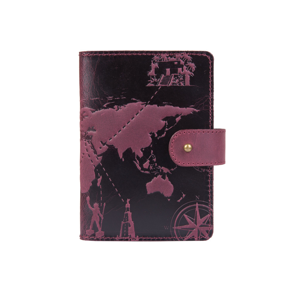 Портмоне HiArt 7 Wonders of The World PB-02/1 Shabby Plum из натуральной кожи для паспорта/ID документов Фиолетовый (PB-02/1-S19-1621-T002)
