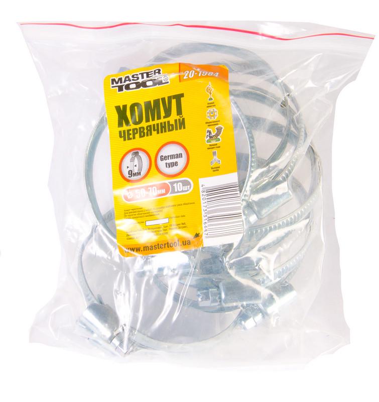 Хомут черв'ячний оцинкований MasterTool German type 9,0 мм Ø 50-70 мм 10 шт. (20-1984)