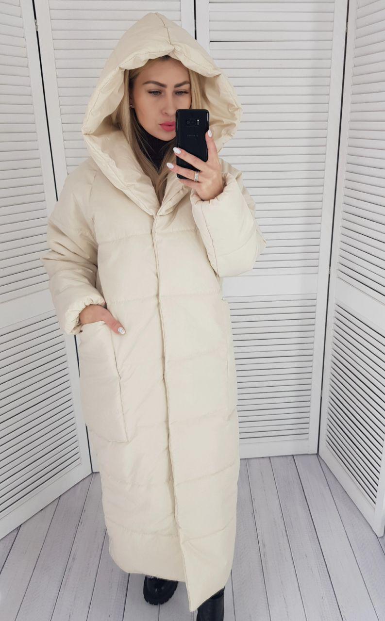 Пуховик об'ємний супер довгий Аiza А500 р. 42-44 Вишневий - фото 6