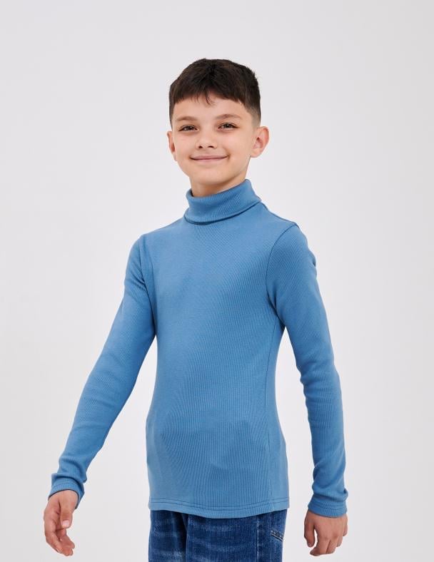 Гольф с отворотом для мальчика Smil Кашкорс с начесом 140 см Синий (114028)