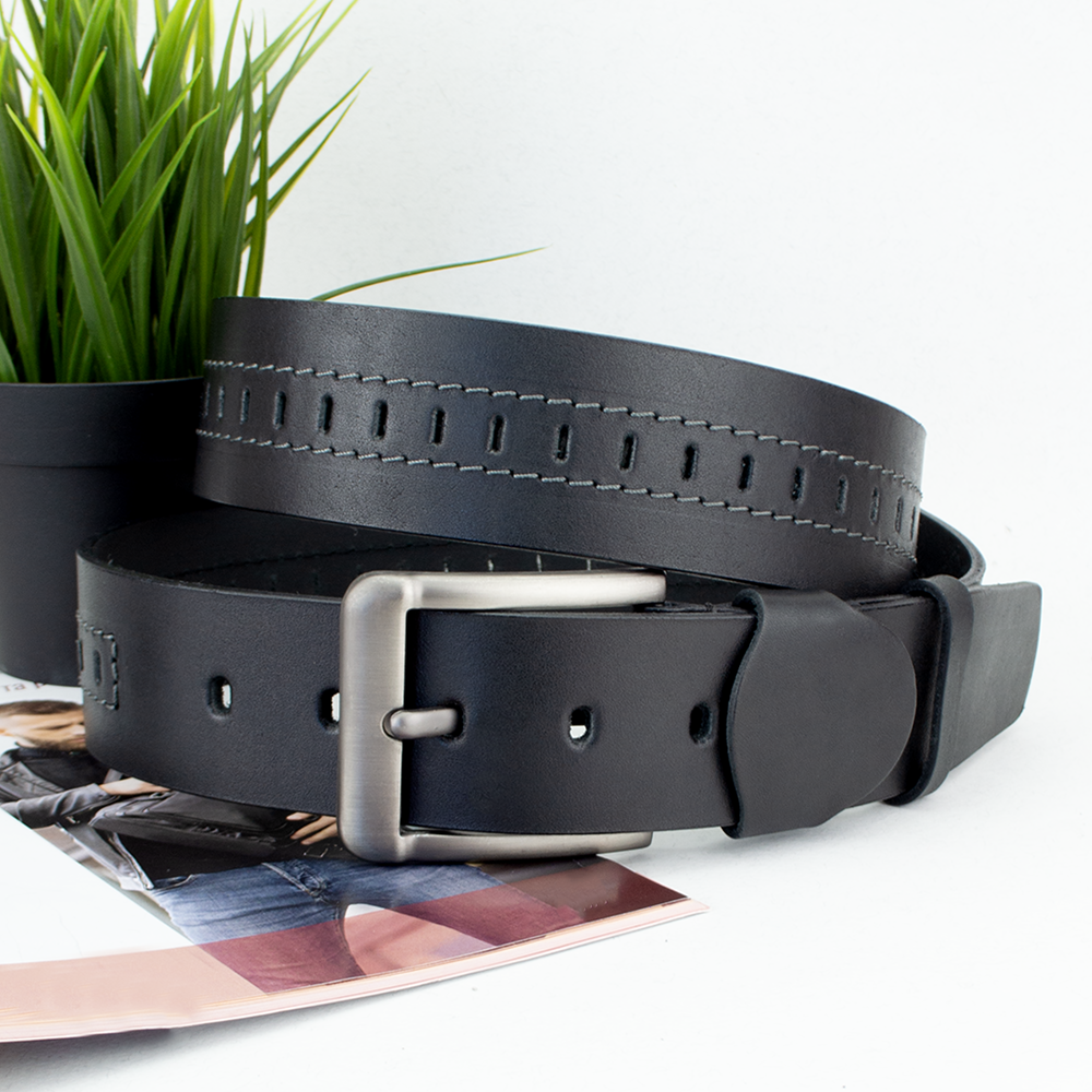 Ремень мужской кожаный SF-453 широкий 135 см Черный