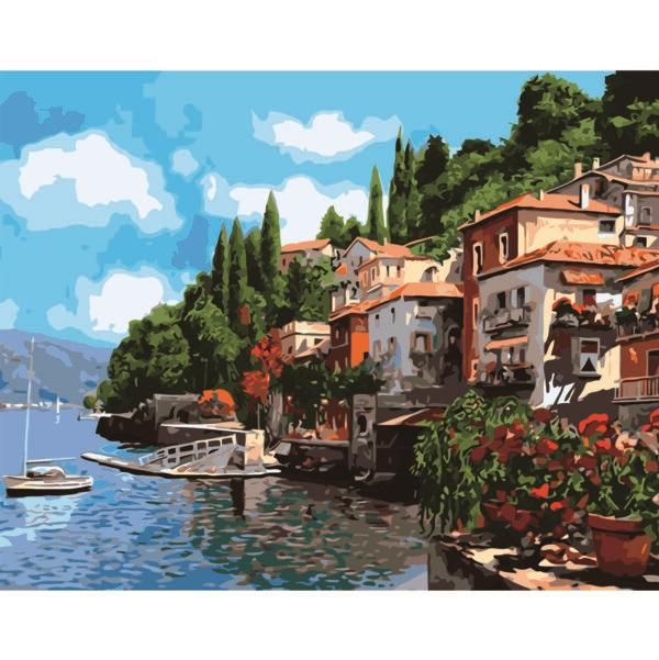 Набор для росписи по номерам Strateg Домик у воды 40х50 см (VA-2692-mt)