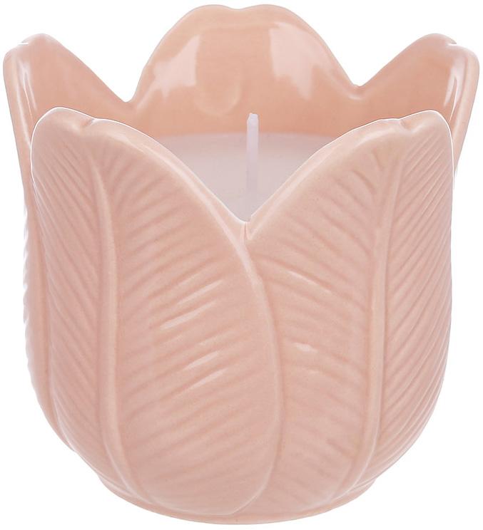 Подсвечник фарфоровый тюльпан с восковой свечой 9 см Нежно-розовый