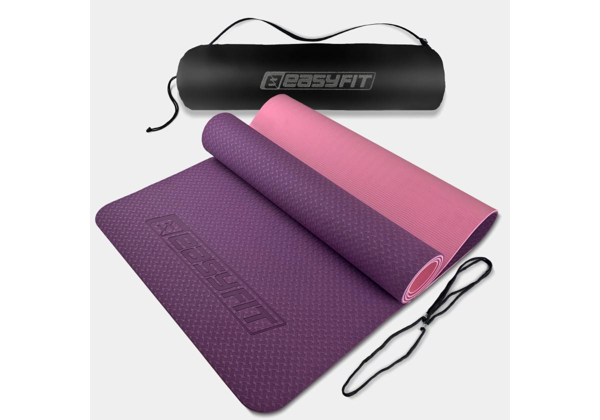 Коврик для йоги и фитнеса EasyFit TPE/TC двухслойный с чехлом 6 мм Фиолетовый с розовым (EF-1924s-VP)