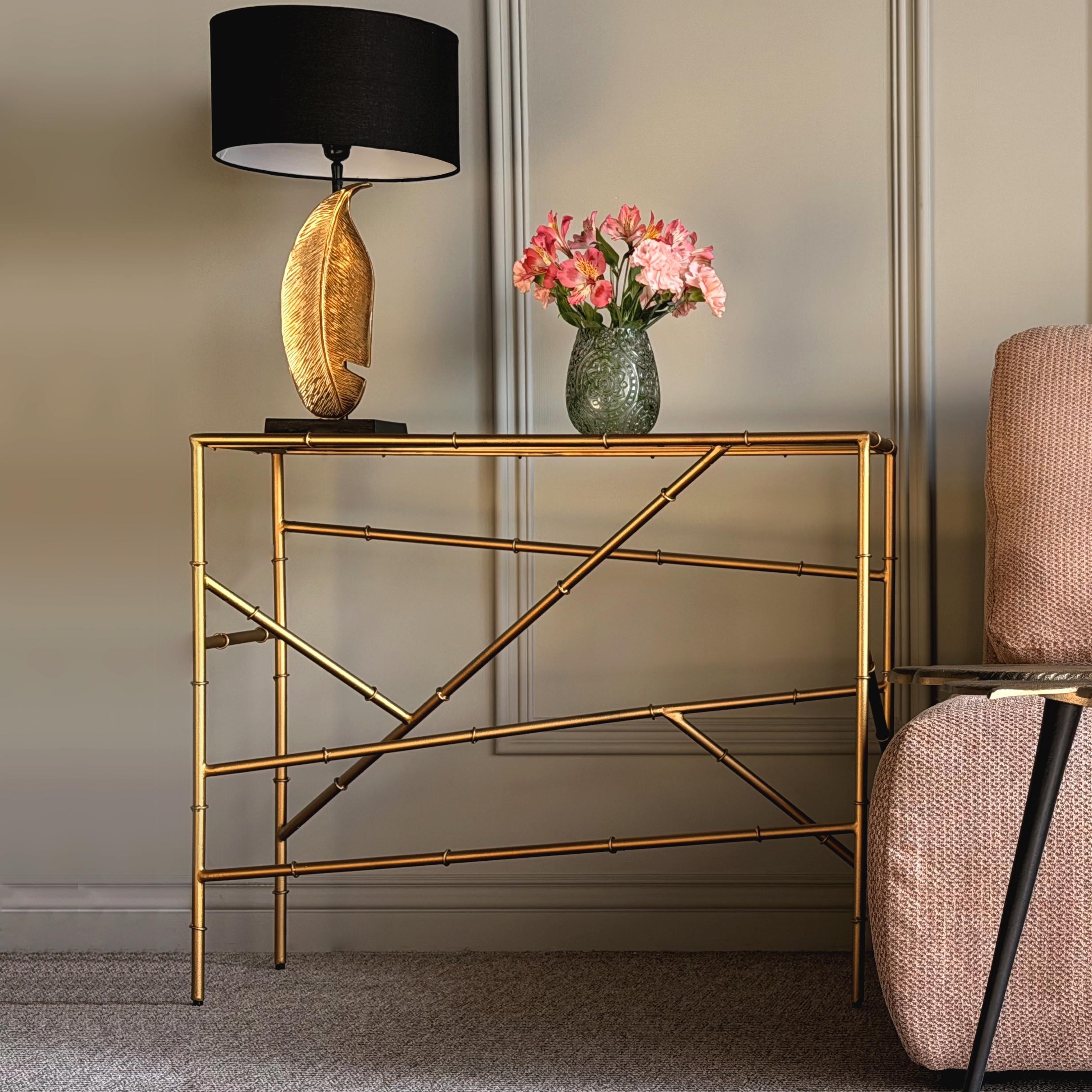 Консольный стол Vela 90х30 см Clear glass top brass antique finish (16083)