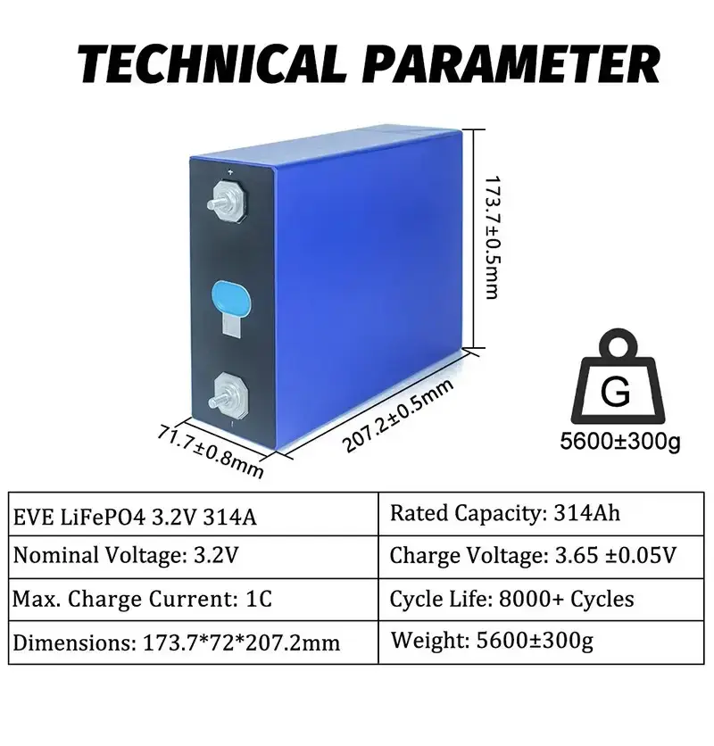Акумулятори комірки Eve MB31 LiFePo4 314 Ah 3,2 B 8000 циклів Клас А (30490435) - фото 8 Акумулятори комірки Eve MB31 LiFePo4 314 Ah 3,2 B 8000 циклів Клас А (30490435) - фото 8