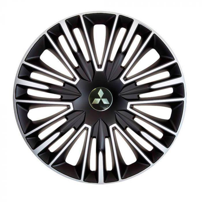 Колпаки для колес 4 Racing Jerez R15 с логотипом Mitsubishi 4 шт. Silver/Black