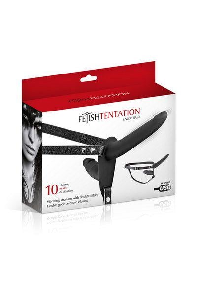 Страпон двойной Fetish Tentation Vibrating Strap-On with Double Dildo с вибрацией Black (31407305)