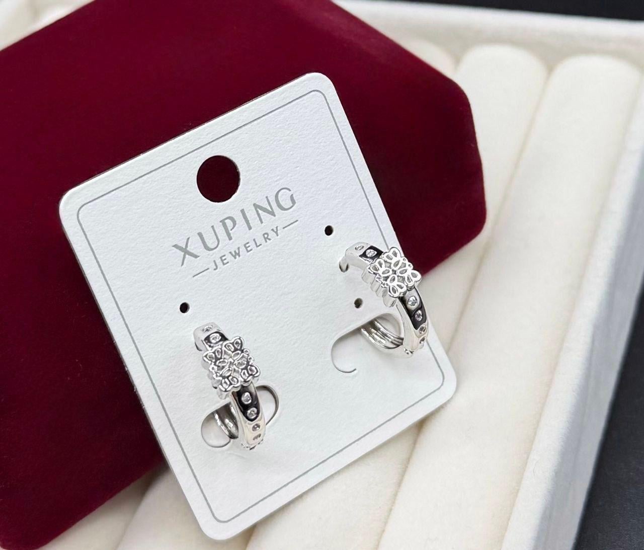 Серьги Xuping из медицинской стали кольца с квадратом с камешками гипоаллергенные Серебряный (2905972796)