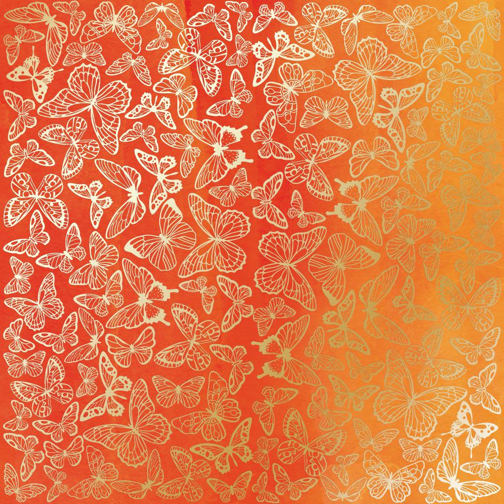 Лист паперу односторонній Golden Butterflies з фольгуванням 30,5х30,5 см Yellow/Orange/Aquarelle
