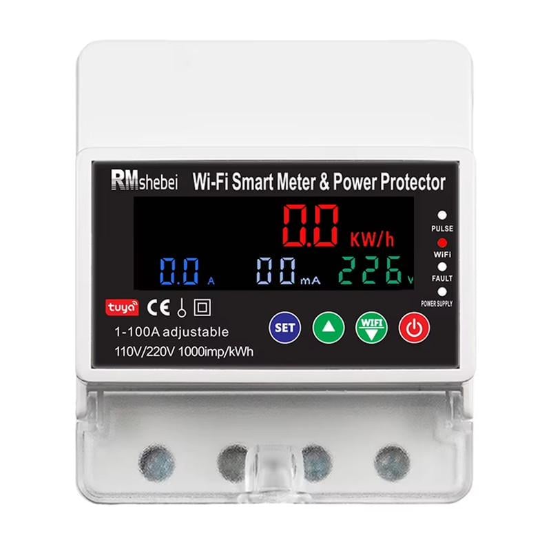 Реле умное WiFi RMshebei с полной защитой/счетчиками/таймером/PV-системами 1P+N 100A 230V Smart Life/Tuya (RMDZT-GFC X/4P)
