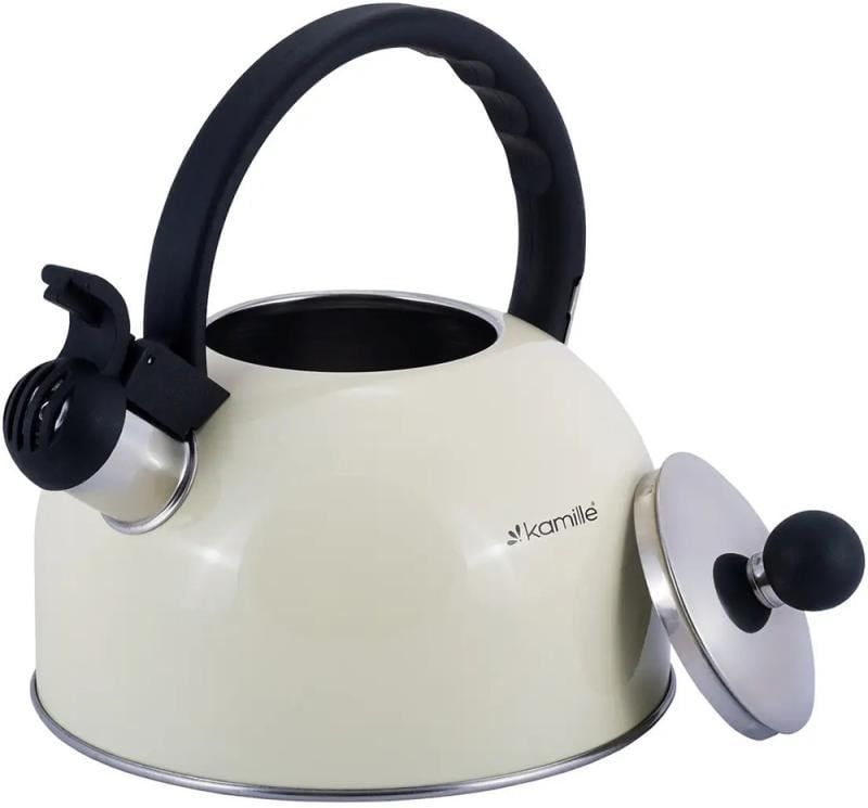 Чайник Kamille Young Leaf нержавіюча сталь зі свистком 2,5 л Молочний - фото 2 Чайник Kamille Young Leaf нержавіюча сталь зі свистком 2,5 л Молочний - фото 2
