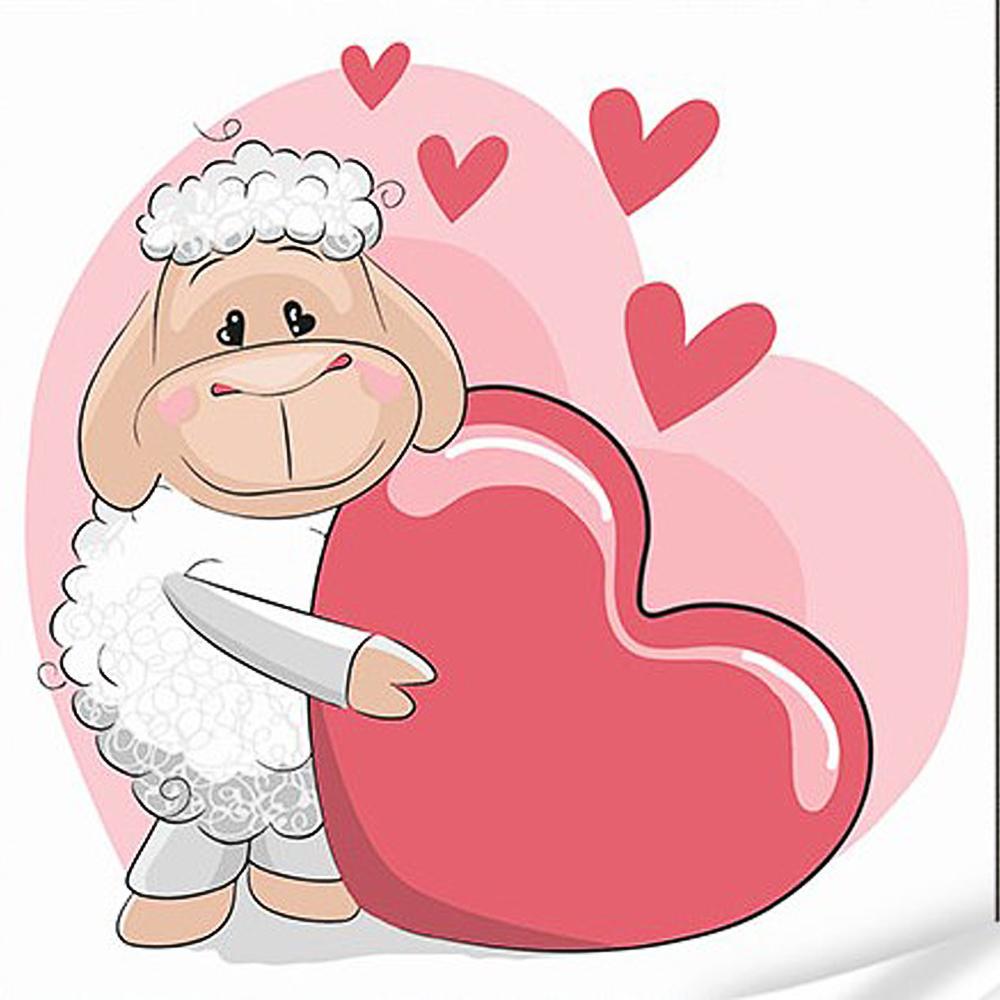 Картина за номерами Strateg Преміум Вівця з серцем з лаком та рівнем 30x30 см (Str-ES-0868)