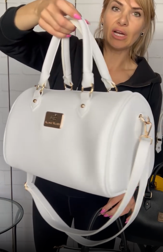 Сумка бочонок женская через плечо большая вместительная с плечевым ремнем экокожа 32х21х19 см Белый - фото 6 Сумка бочонок женская через плечо большая вместительная с плечевым ремнем экокожа 32х21х19 см Белый - фото 6