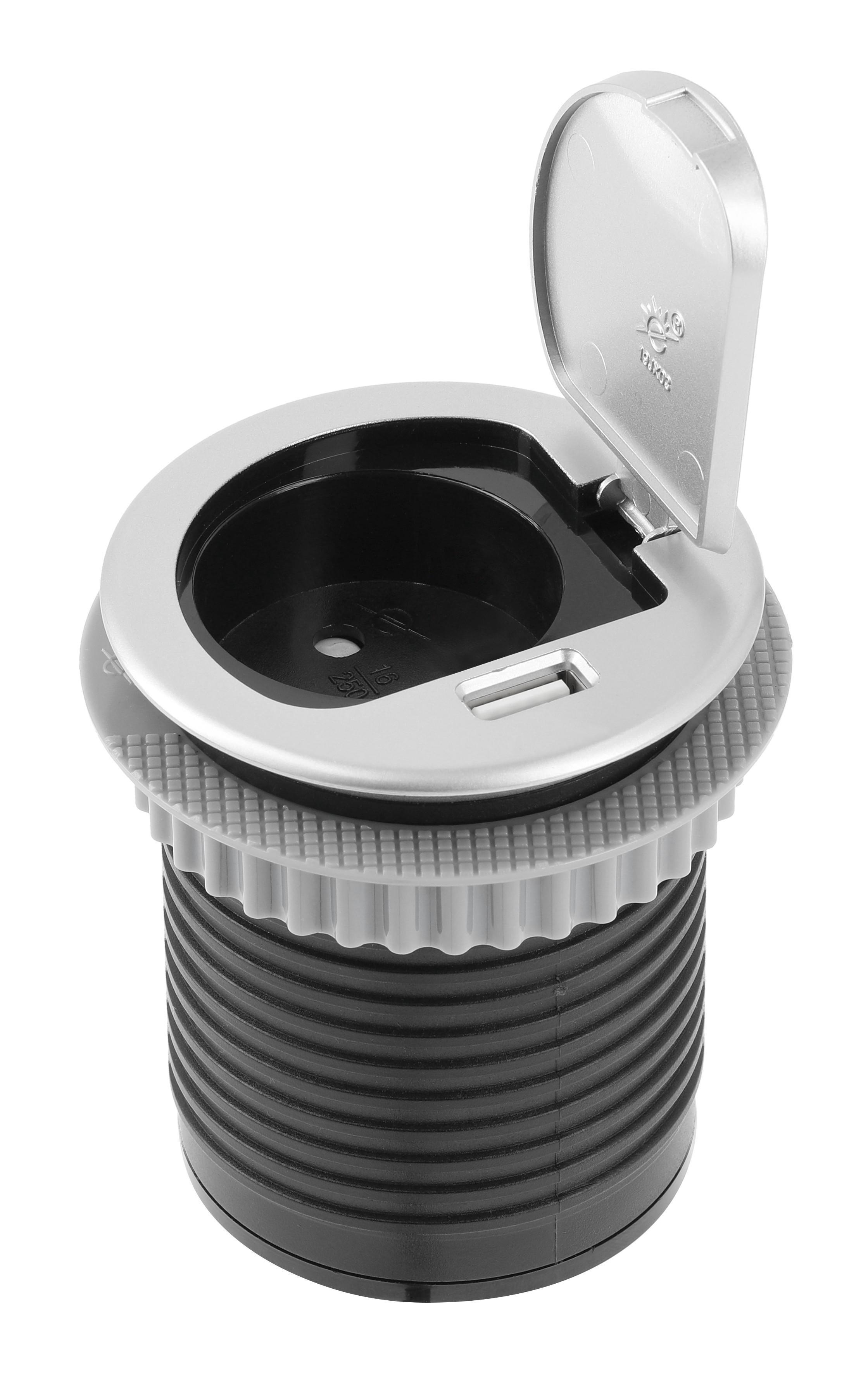 Подовжувач одномісний GTV CHARGER MINI Schuko USB 60 мм 2,4A 1,9 м Алюміній (27849130)